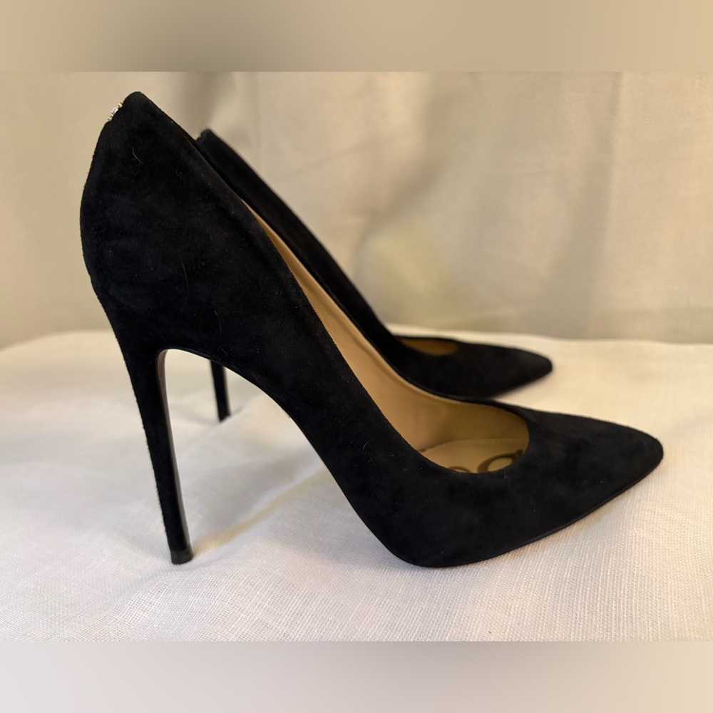 Sam Edelman Black Suede Pointed Toe Stiletto Pumps Heels US 7.5 Classic Sexy - Picture 9 of 13